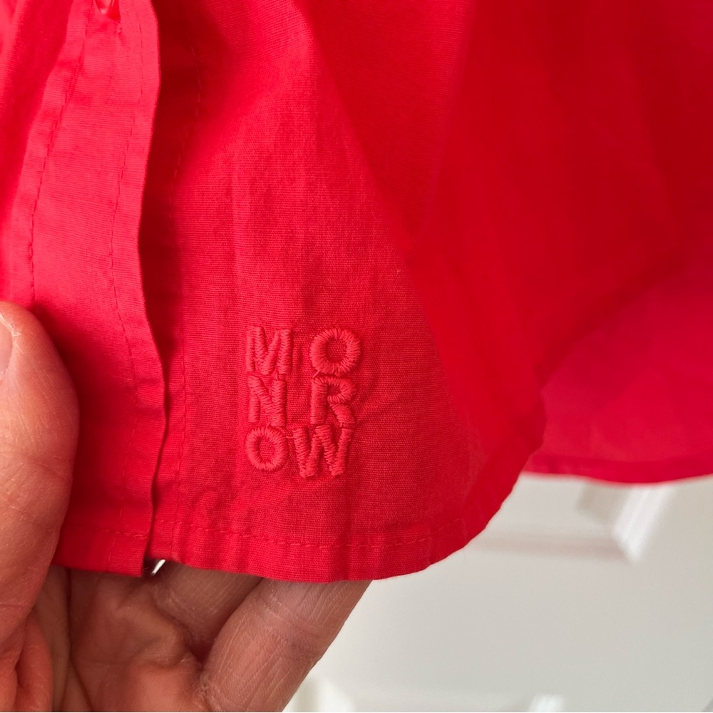 Monrow Oversized Poplin Cotton Button Down Shirt, Size Medium, Coral Red - Picture 4 of 6
